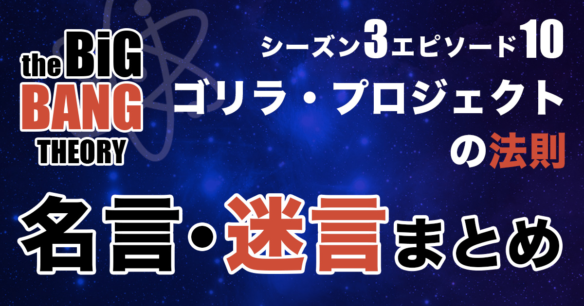 シーズン3エピソード10 ゴリラ プロジェクトの法則 あらすじ 名言 迷言を紹介 ビッグバンセオリー