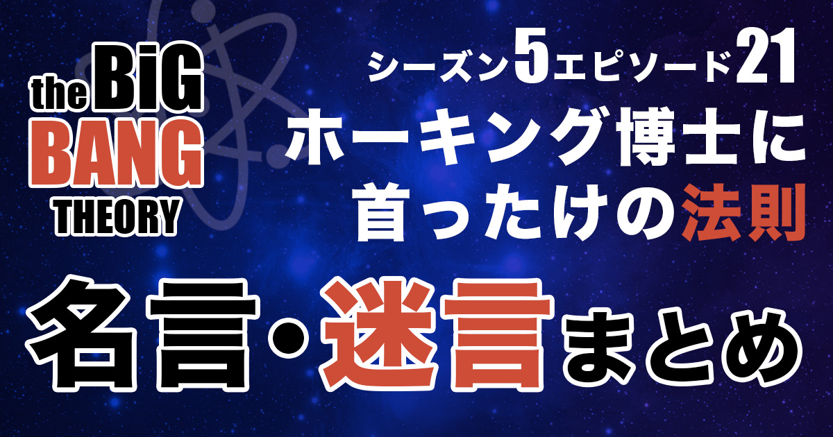 シーズン5エピソード21 ホーキング博士に首ったけの法則 あらすじ 名言 迷言を紹介 ビッグバンセオリー