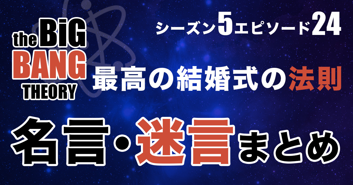 シーズン5エピソード24 最高の結婚式の法則 あらすじ 名言 迷言を紹介 ビッグバンセオリー